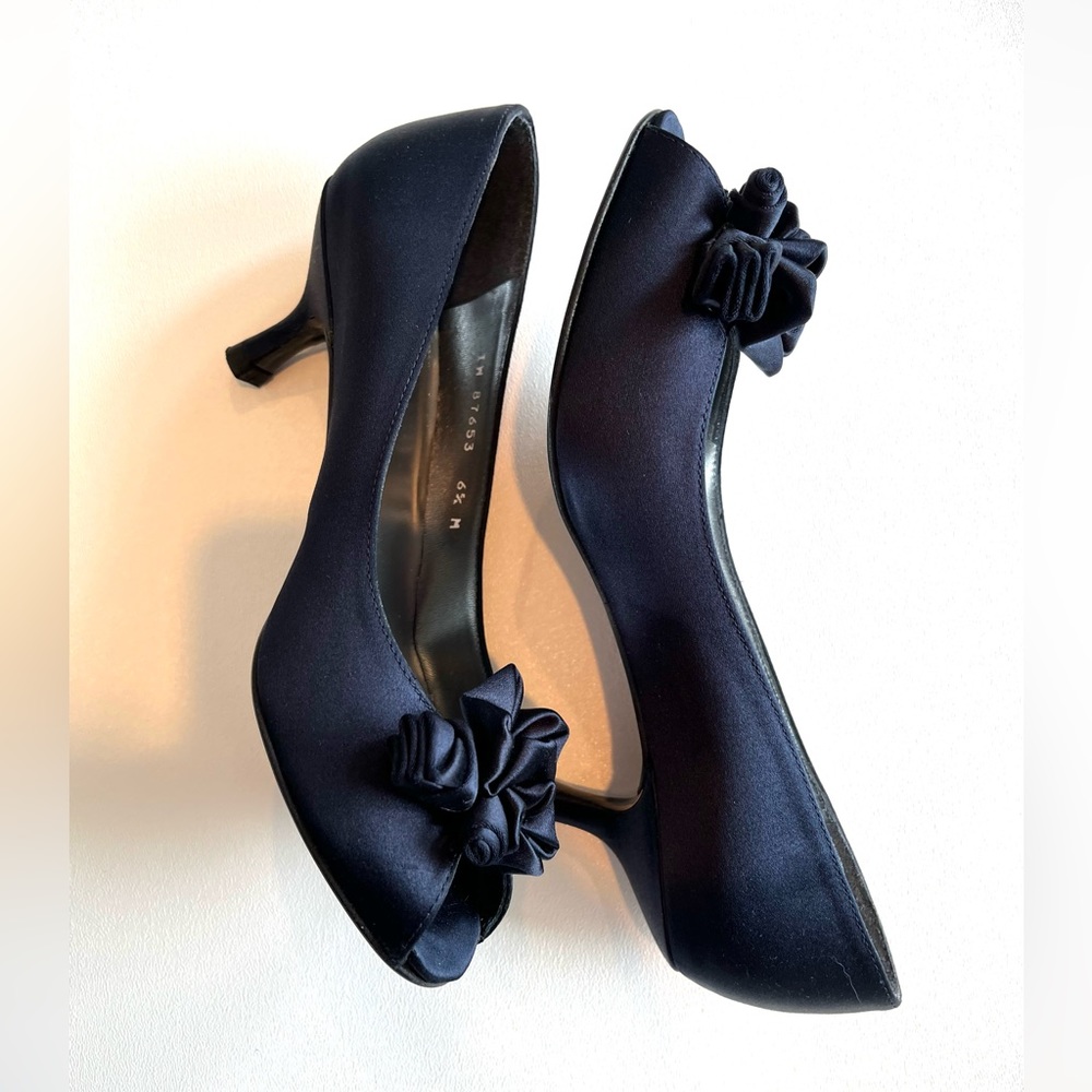Stuart Weitzman Navy Heels with Floral Accent